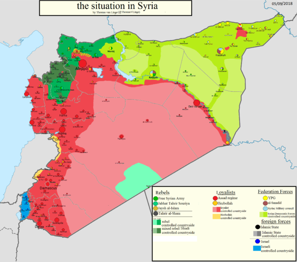 Mappa militare della Siria aggiornata al 9 maggio 2017. Credits to: Thomas van Linge.