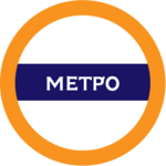 Palaiochori Metro roundel, a logo made of a orange circle with a horizontal blue bar.
