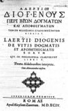 Merkittävien filosofien elämät ja opit -teoksen kansilehti vuoden 1594 painoksesta.