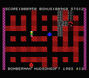 Start screen and first stage of Bomberman to the NES platform.