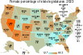 US map. Percentage of state legislature that is female. By state.svg