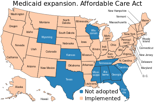 Medicaid expansion map of US. Affordable Care Act.svg