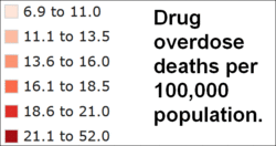 US map legend. Drug overdose deaths per 100,000 population.gif