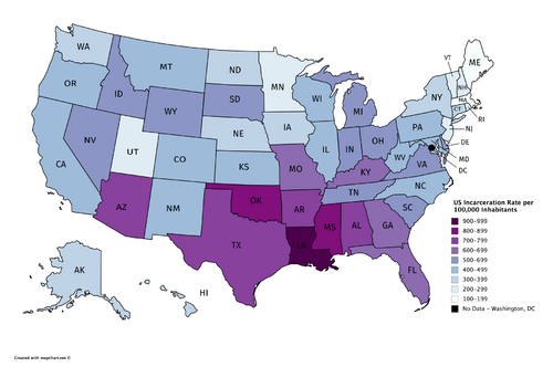 US Incarceration Rate per 100,000 Inhabitants by State.png