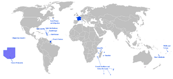 Territory of the French Republic in the world (excl. Antarctica where sovereignty is suspended)