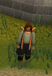 A player performing the Dungeoneering cape ranged emote.