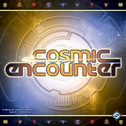The cover of the current edition of Cosmic Encounter, from Fantasy Flight Games.
