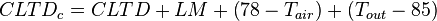 CLTD_c = CLTD + LM + \left ( 78 - T_{air} \right ) + \left ( T_{out} - 85 \right )