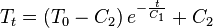 T_t = \left ( T_0 - C_2 \right ) e^{-\frac{t}{C_1}} + C_2