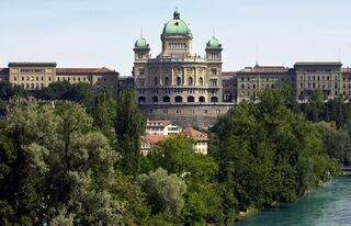 Federal Palace of Helvetica (German: Bundeshaus, Latin: Curia Helveticae) in Bern, which housed the Swiss Government prior to its incorporation into Großgermania as Helvetica