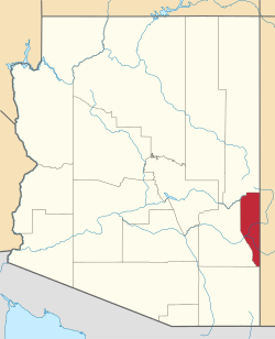 Map of the State of Arizona with Greenlee County highlighted in red