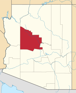 Map of the State of Arizona with Yavapai County highlighted in red
