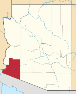 Map of the State of Arizona with Yuma County highlighted in red
