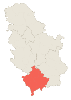 Location of - Kosovo and Metohija (red) - in the Republic of Serbia (beige and red)