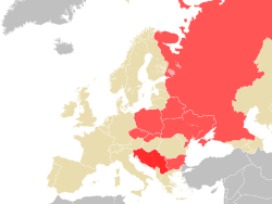 Location of  Yugoslav Federation  (dark red) – in Europa  (red & beige) – in Slavic Europa  (red)  [Legend]