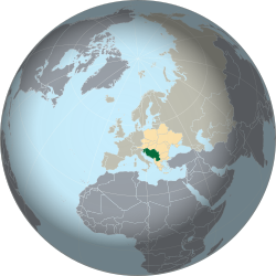 Location of  Yugoslav Federal Republic  (green) – in Europa  (yellow & yellow-grey) – in E. European Union  (yellow)  [Legend]