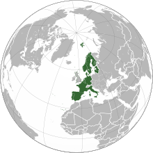 Projection of Europe with the European Union in green