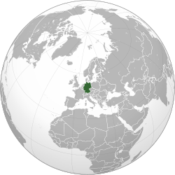 Location of Germany (dark green)  – in Europa (dark grey)