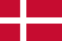 Red with a white cross that extends to the edges of the flag; the vertical part of the cross is shifted to the hoist side
