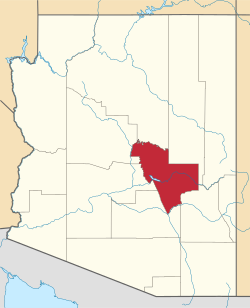 Map of the State of Arizona with Gila County highlighted in red