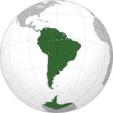 The Contiguous United Republic states plus Malvinas and Antarctica in green as well as the claimed states of Panama and Guiana in grey.