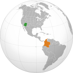 Map indicating locations of Commonwealth of Arizona and Republic of Colombia