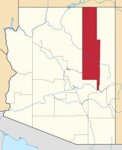 Map of the State of Arizona with Navajo County highlighted in red
