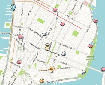 An example of Waze being used in Lower Manhattan