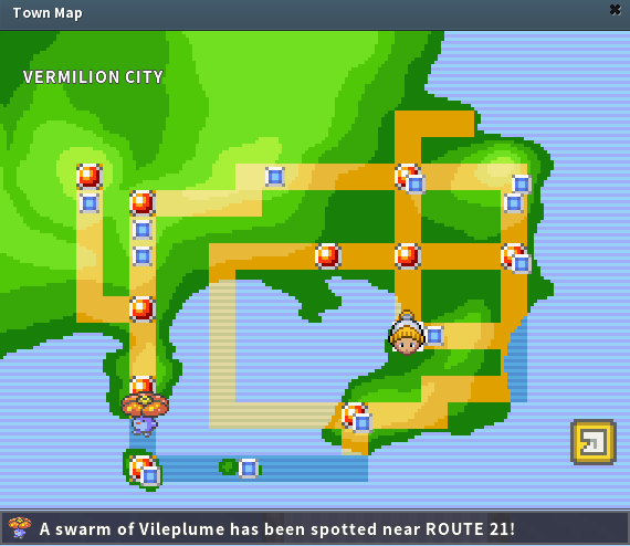 Vileplume swarm on the town map, posted by Bestfriends on the PokeMMO forums.