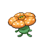 bulb-shaped creature with a large spotted flower in full bloom on top, small face in front, small arms and legs