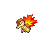 rodent with squinting eyes and long snout, flames erupting from back, standing on hind legs