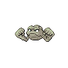 craggy, spherical boulder with eyes and mouth on front, two long arms with large fists
