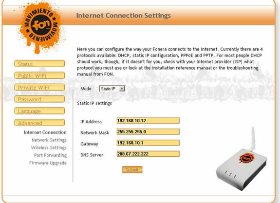 LaFonera Software Chillispot - 02 fonfirmware internetconnectionsettings.jpg