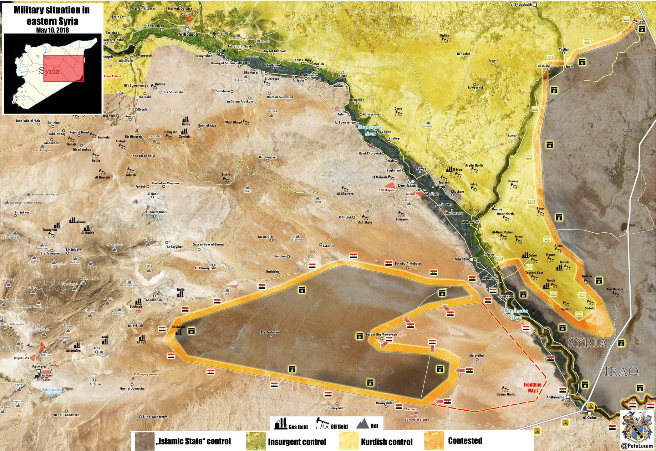 Mappa militare di Deir ez Zor aggiornata al 04/09/2017 (click per ingrandire) / Credits to: @PetoLucem