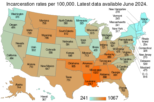 US map of incarceration rates per 100,000 residents.svg