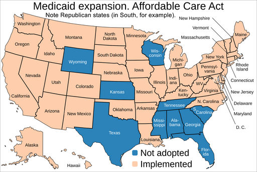 Medicaid expansion map of US. Affordable Care Act.png