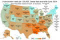 US map of incarceration rates per 100,000 residents.png