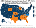 Medicaid expansion by state. US map.png