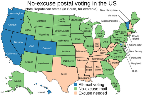 No-excuse postal voting map of the US.png