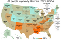 Poverty rates by state. US map.png