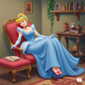 Princess Cinderella in her blue dress relaxing ....png
