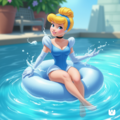 Princess Cinderella with a blue swimsuit on a f....png