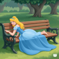 Princess Cinderella in her blue dress laying on....png