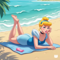 Cinderella laying face down on a towel at the b....png