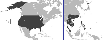 The Enclave at the height of power in America (left), and its subsequent conquests in the Pacific.