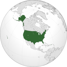 Projection of North America with the United States in green