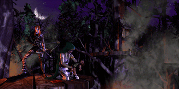 Gelu and Gem investigating a destroyed town (Agents of Vengeance  prologue)