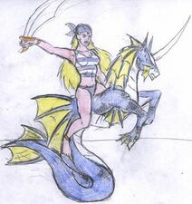 Pirate riding a sea creature (unused concept)