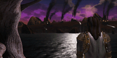 Roland viewing the Kreegan forces across the Great Lake (Return of the King  prologue)