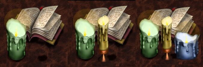 Art by Brian Kemper (pre-release) (note the colored candles in front of the book)